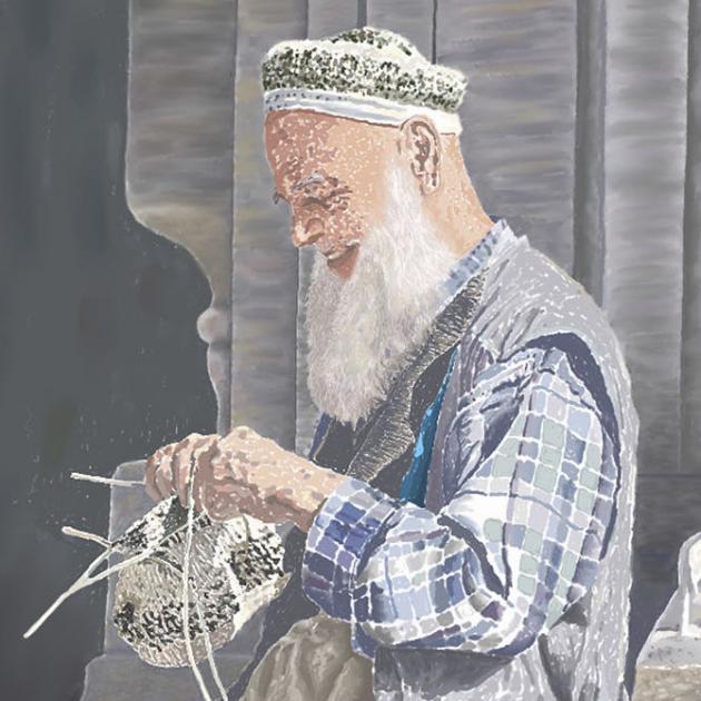 THE TURKISH ELDER DOING CAP KNITTING  P-51(2011) 2